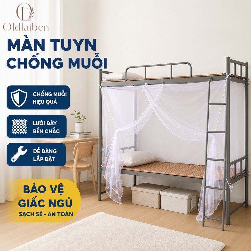 Oldlaiben1 màn tuyn chống muỗi giường tầng lưới mịn thoáng khí khung treo tự đứng chống bụi lắp ráp nhanh dùng ký túc xá