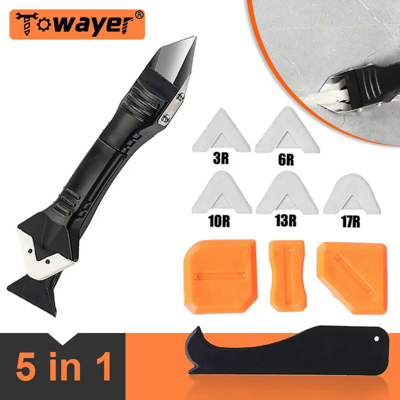 5IN1 Silicone Remover Sealant caulk Finisher vữa scraper kit đa chức năng cao su xẻng sàn khuôn loại bỏ Spatula công cụ