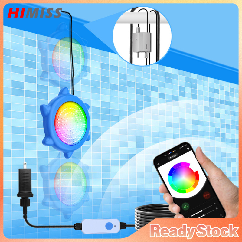 HIMISS Submersible LED Lights 12V APP Control IP68 Waterproof Wall Mounted Pool Lights With Magnets 26ft Cord (US Plug) ราคา 1,353 บาท*ส่งฟรี