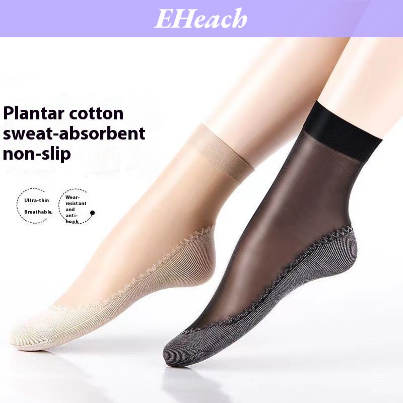 EHeach Women's socks, summer crystal thin skin tone stockings, cotton bottom non-slip and deodorant stockings ราคา 7 บาท*ส่งฟรี
