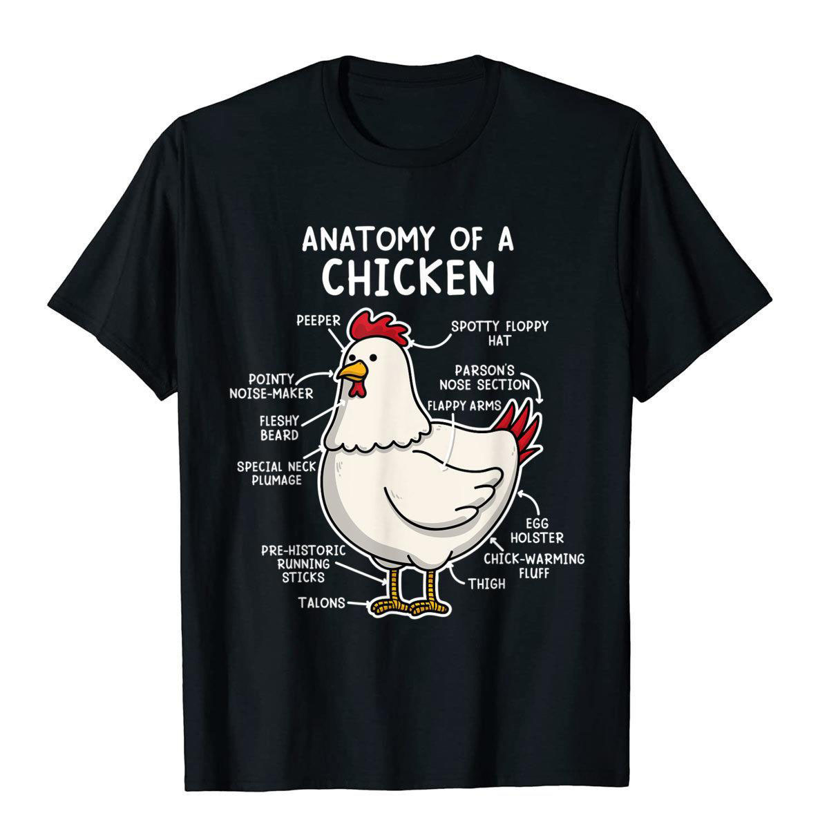 2025 Năm Mới Cotton Cổ Tròn Tay Ngắn T Áo Thun Anatomy Of A Chicken Tee Country Farm Women Girl T-Shirt Top Thời Trang Hàn Quốc Giản Dị Lễ Hội Mùa Xuân Giá