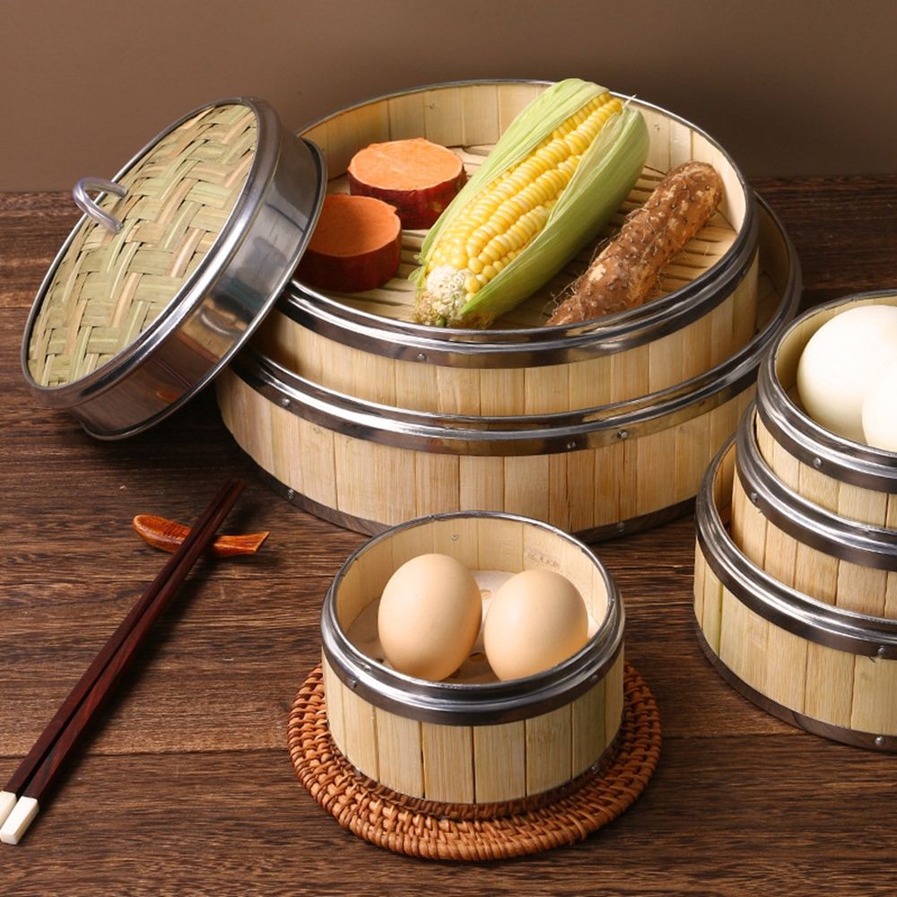 MO MO Bao Buns Gift Idea Bamboo Lid Chinese Kitchen Gadget Woven Bamboo