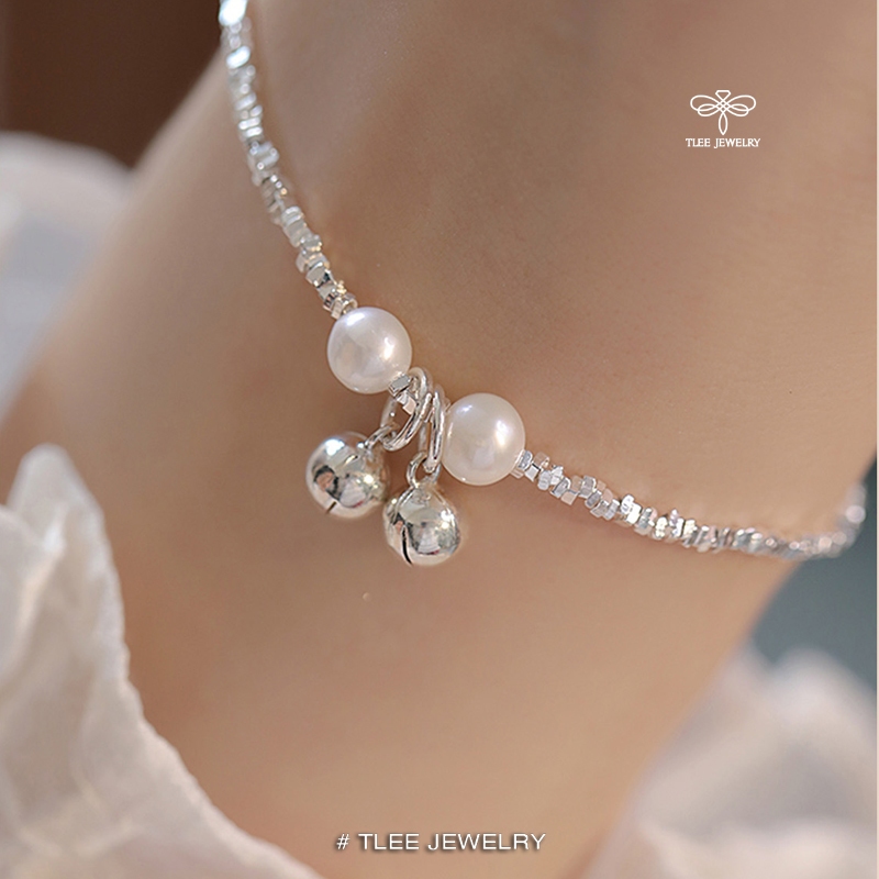 Lắc tay bạc nữ TLEE vòng tay hạt vụn bạc mix charm chuông đôi xinh xắn TLEE JEWELRY LT0309