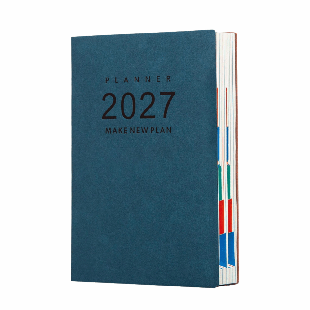 SHISHPEI A5 สมุดวางแผนปี 2027 อังกฤษ คู่มือการเพิ่มประสิทธิภาพ สมุดบันทึกตารางงาน A5 พกพาได้ บันทึกประจำวัน 365 วัน การใช้งานในสำนักงาน