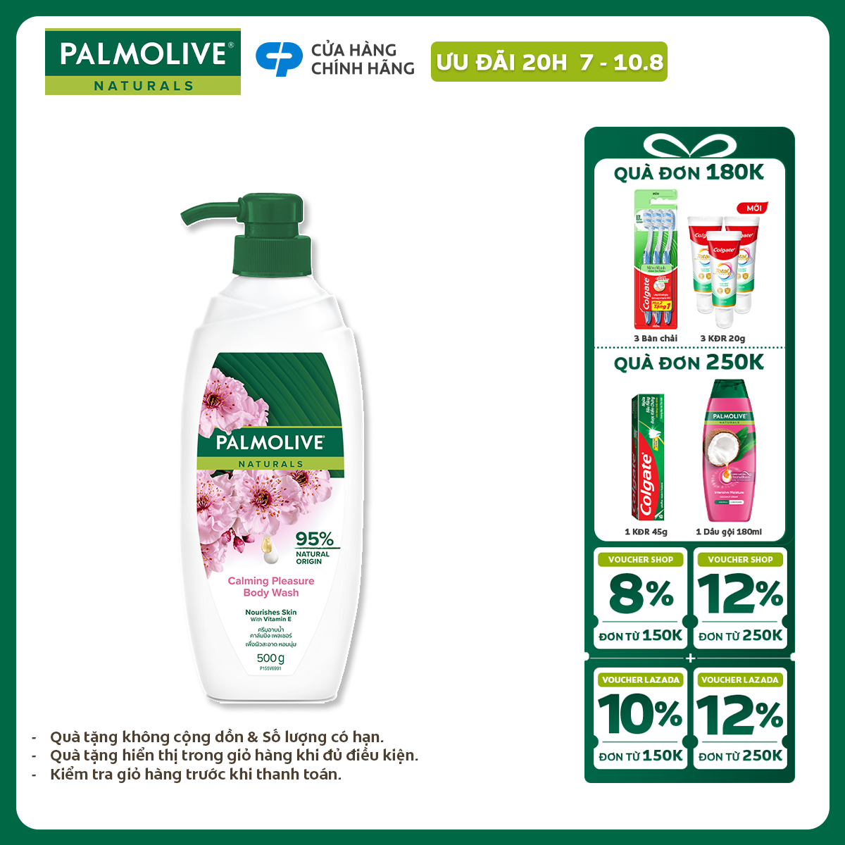 [Chỉ 20H 7-10.8_X2 Voucher giảm 24%] Sữa tắm Palmolive dưỡng ẩm chiết xuất thiên nhiên và sữa dưỡng da ẩm mịn từ hoa 500g