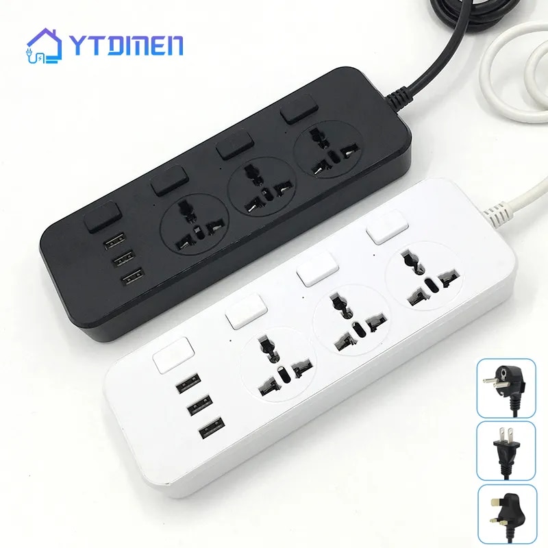 110-220V Điện 2500W với 3 phổ nhiều USB 5V 2.1A EU chúng tôi ổ cắm của anh Cáp nối cho chống đột biến điện sạc điện thoại