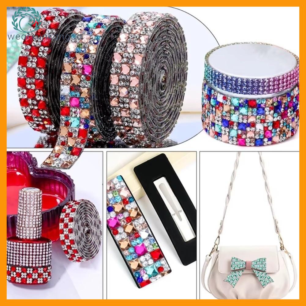 WEARXUNKANGDA 1 Yard Dán Tự Nhiên Tem nhãn đá pha lê Chiều rộng 1,2cm Nhiều màu sắc Đá quý tự dính Dải đá quý cương dính Ruộng băng đá quý pha lê Đồ thủ công tự làm