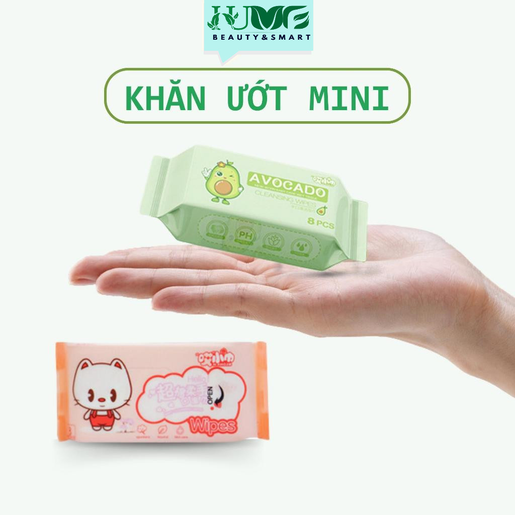 [Gói Lẻ 8 Tờ] Khăn Giấy Ướt Mini Tiện Lợi Giúp Lau Chùi Vệ Sinh Cá Nhân Và Tẩy Trang An Toàn Cho Da