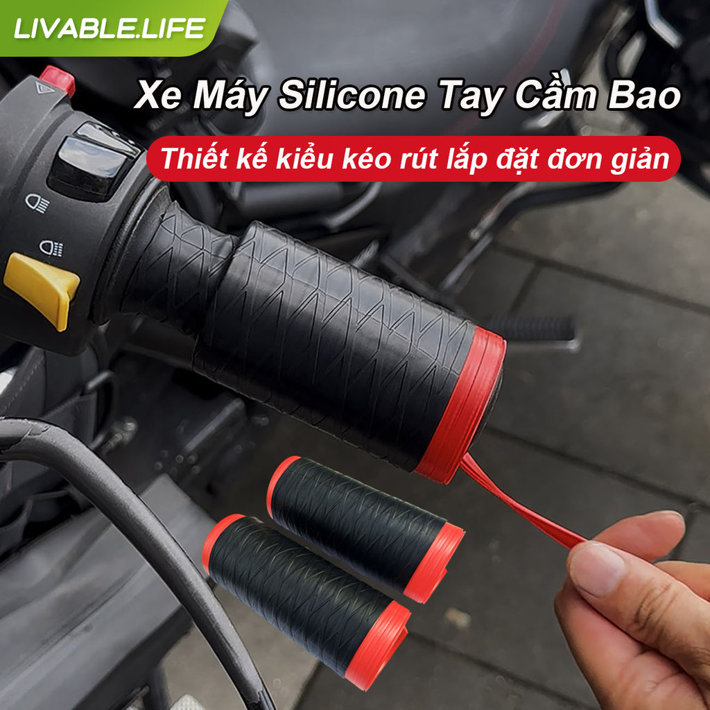Xe Máy Bao tay lái bằng silicone 2 cái Thiết kế kiểu kéo rút Dễ dàng lắp đặt chống rung Không thấm nước