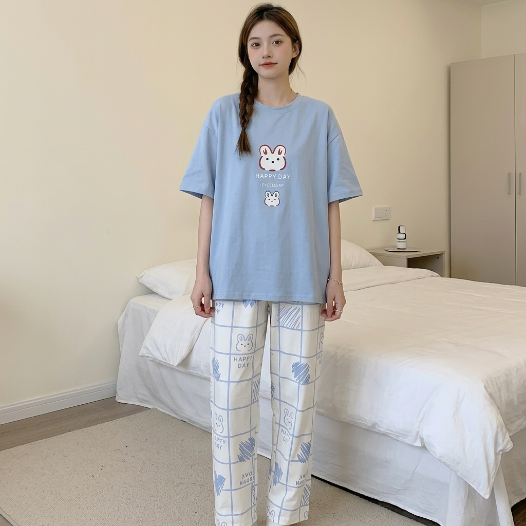 Printed T-Shirt and Trouser Night Suit for Women and Girls | 2-Piece Set | Adult S-XL and Girls 7-14 Years