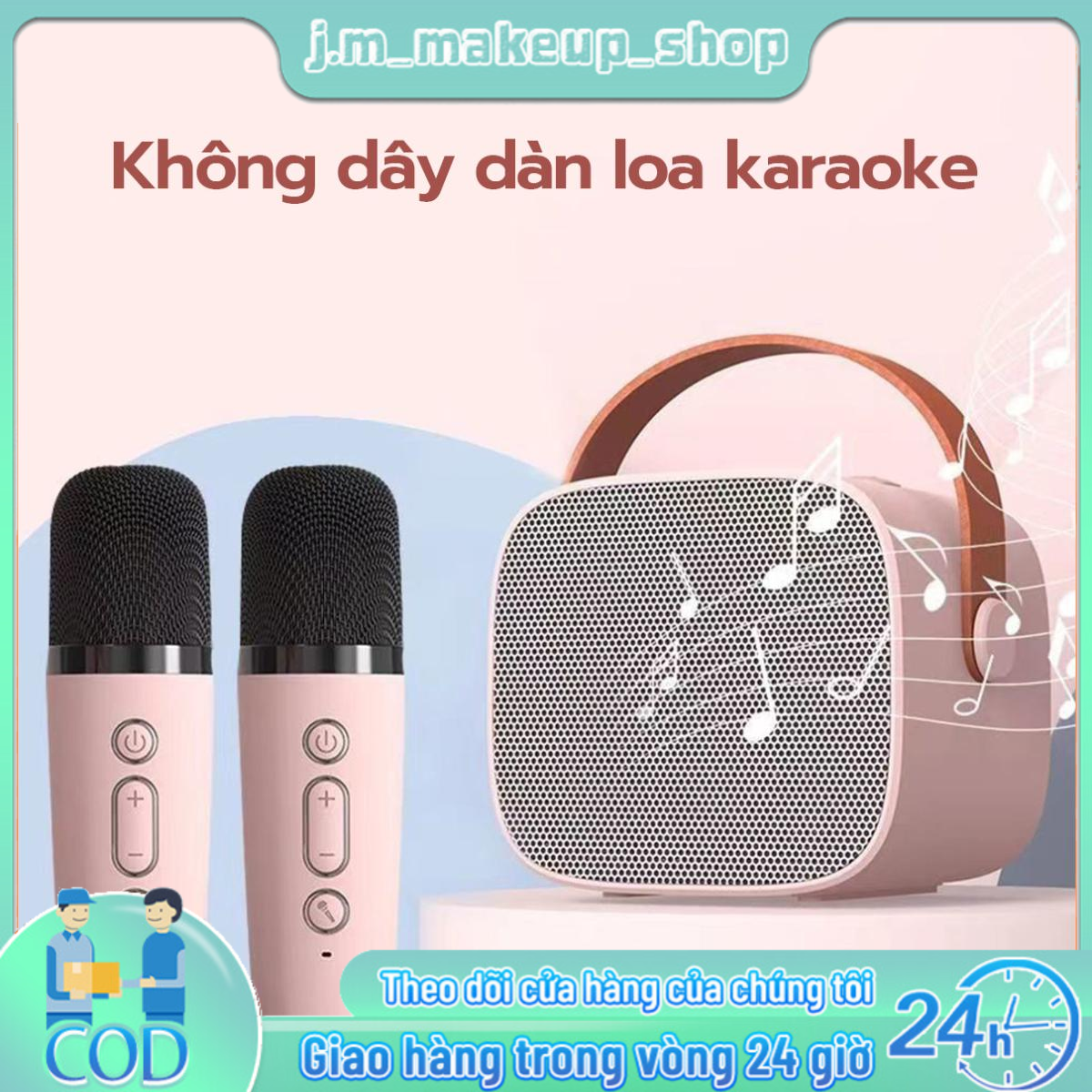 Loa Bluetooth không dây-micro karaoke bluetooth, 2 micro Karaoke Loa Bluetooth Mini Tặng Kèm Micro Hát Không Dây Có Tay Cầm Bass Hay - Toy City Kem