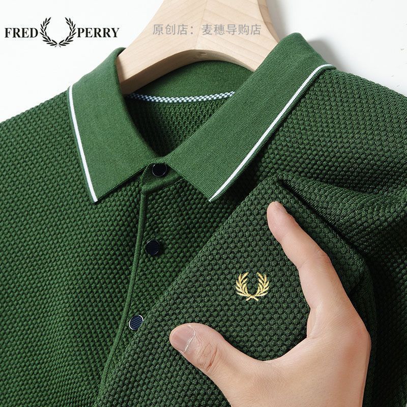 2024 Fred Perry Fred perry lúa mì dài tay áo T-shirt Mulberry lụa ve áo mùa thu mùa đông kinh doanh giản dị polo áo