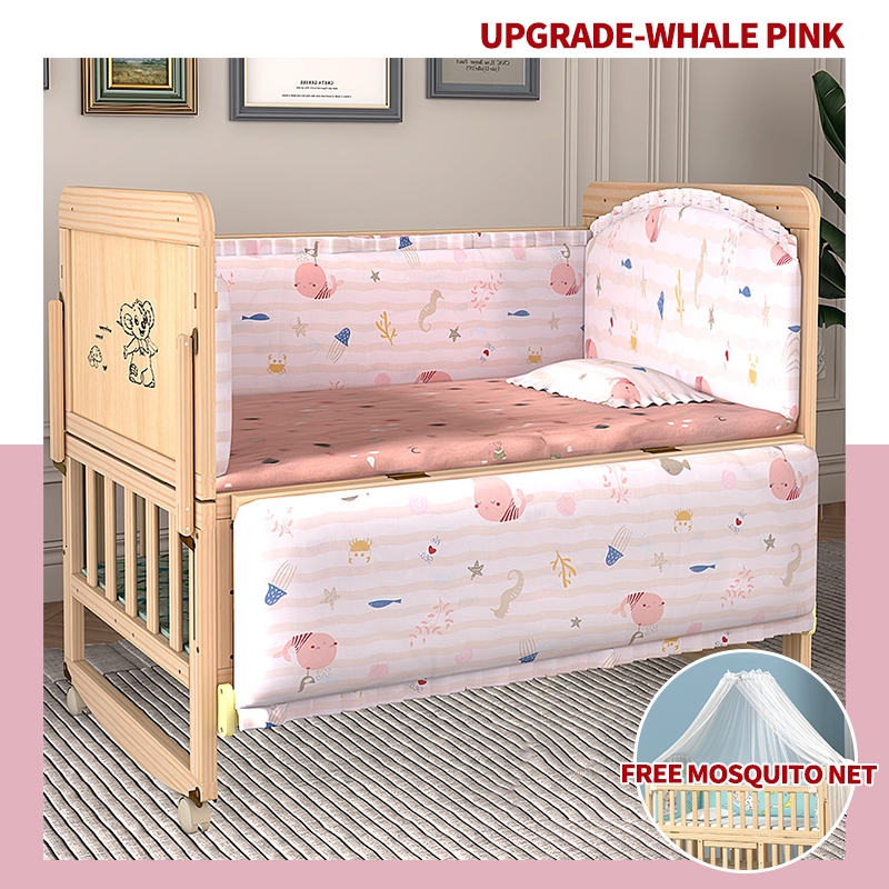 SAINTVILLA Convertible Solid Wood Baby Crib Adjustable Multi-Functional Design for Newborns to Toddlers Easy Assembly Detachable