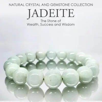 Jadeite Mineral Quartz Beads Bracelet. Natural Crystal Gemstone Collection with Certificate of Authenticity By SOL Home ® (Feng Shui)