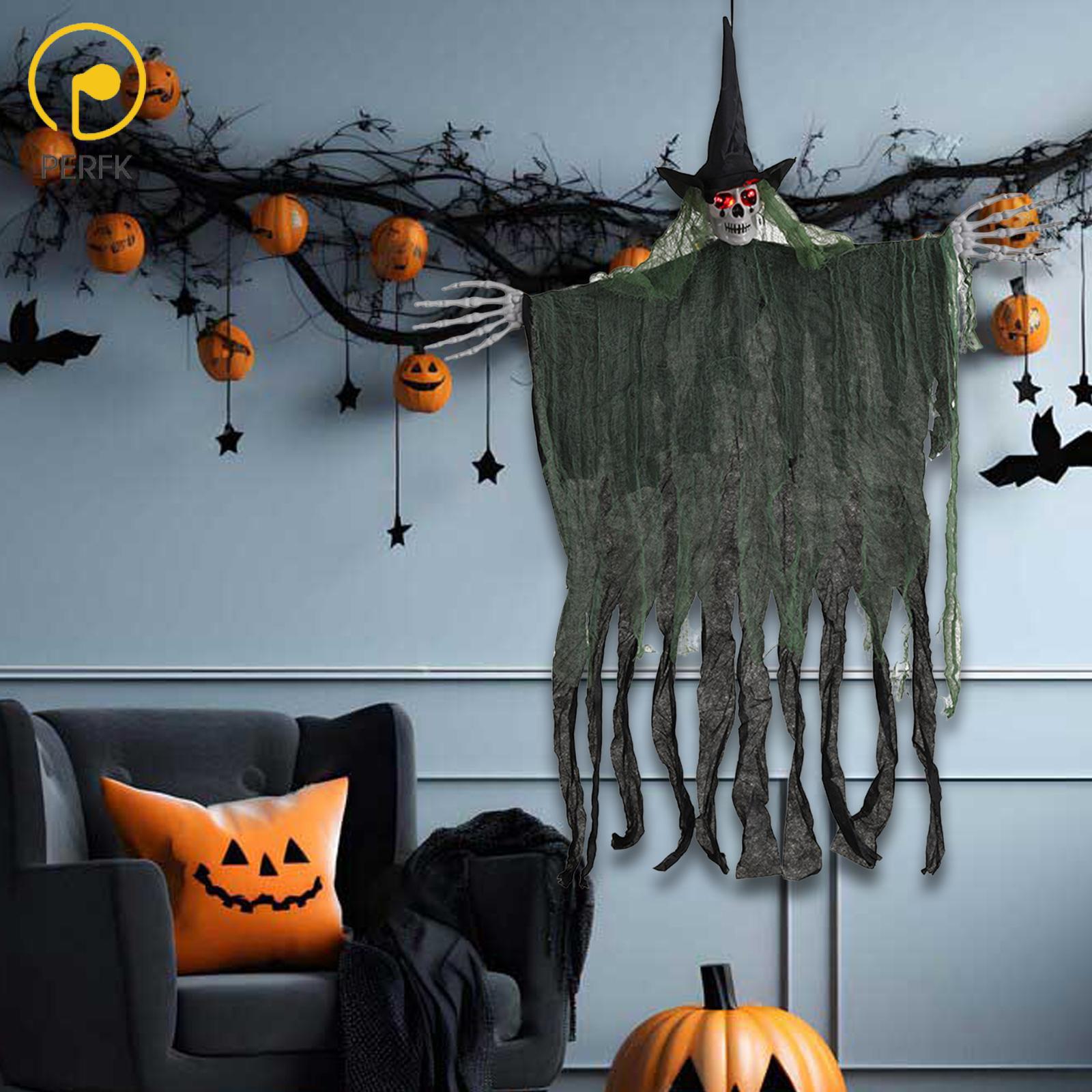 Perfk Halloween Hanging Ghost Decoration Flying Ghost with Hats Party Bar Escape Room Decor Glowing Skull Witch for Lawn Front Yard ราคา 137 บาท*ส่งฟรี