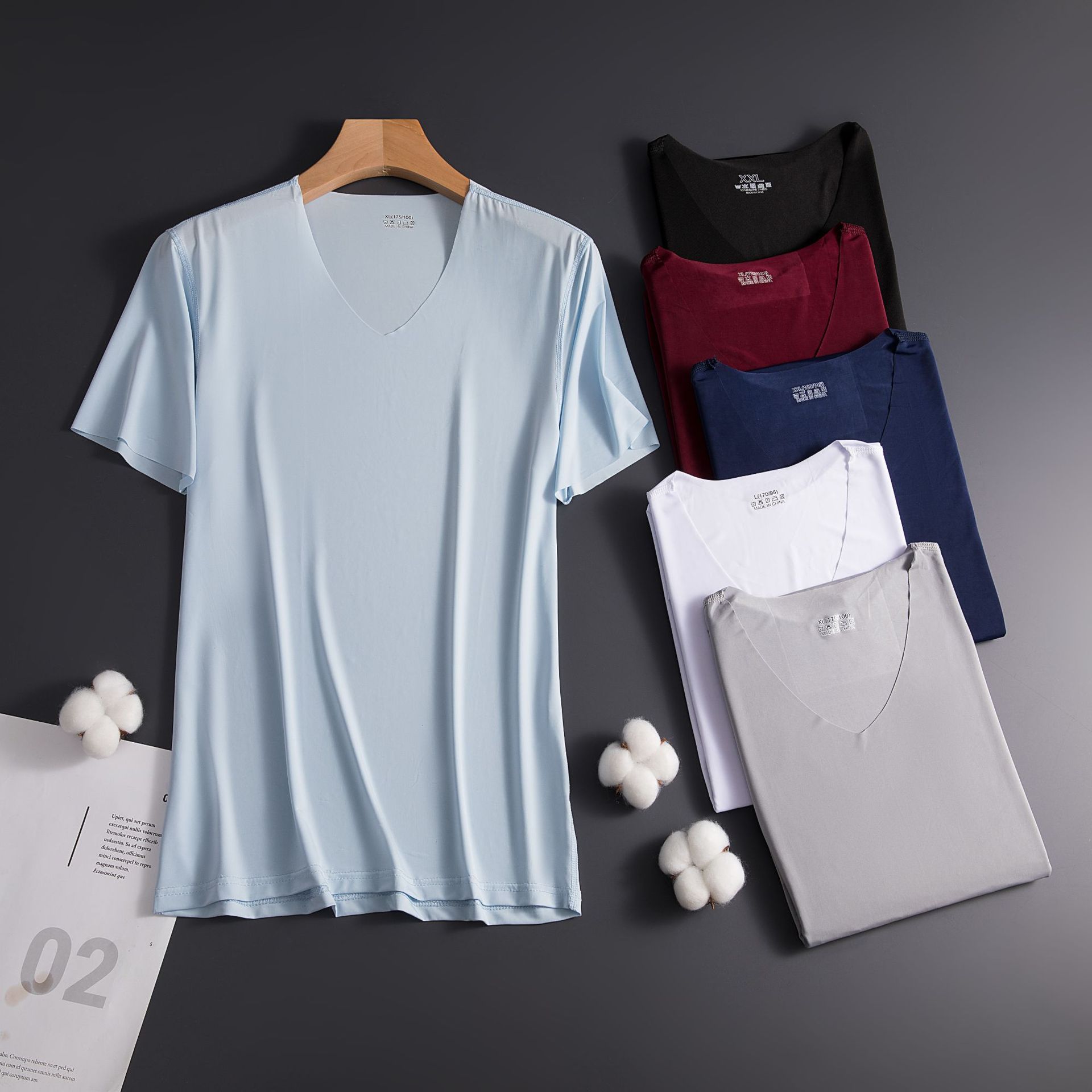 Men's Seamless Ice Silk T-Shirt Seamless V-Neck Undershirt Short Sleeve  Workout Quick Dry Tops