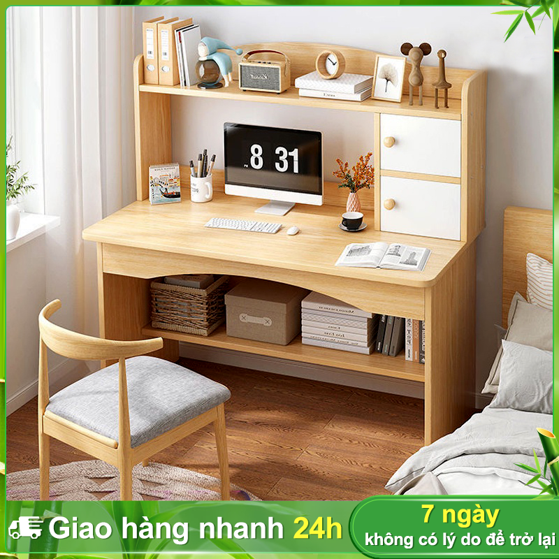 BOHO bàn gỗ văn phòng bàn vi tính bàn vi tính 2 tầng bàn vi tính có hộc tủ bên dưới có cả giá sách lắp dễ dàng