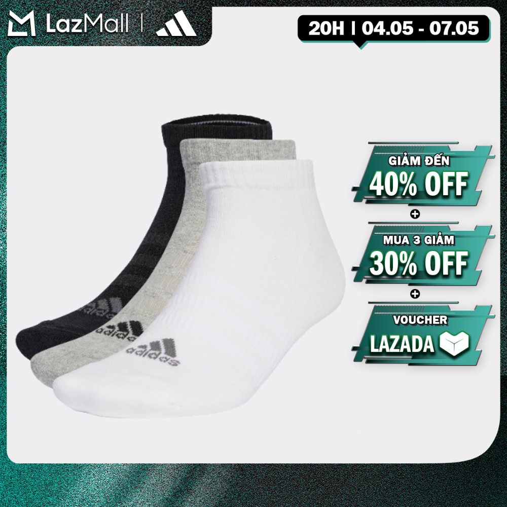 adidas Phong cách sống  Bóng rổ Bộ 3 Đôi Tất Cổ Thấp Lót Đệm Unisex Xám IA3945