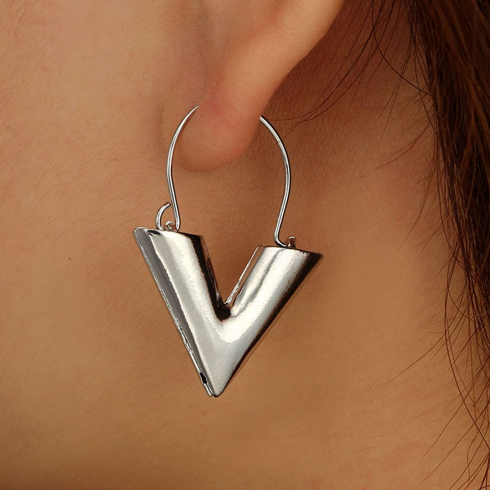 JOYRICH Boho Vintage Gold Silver Color Letter V Metal Texture Hoop Earrings Drop Earrings Dangle Earring Jewelry