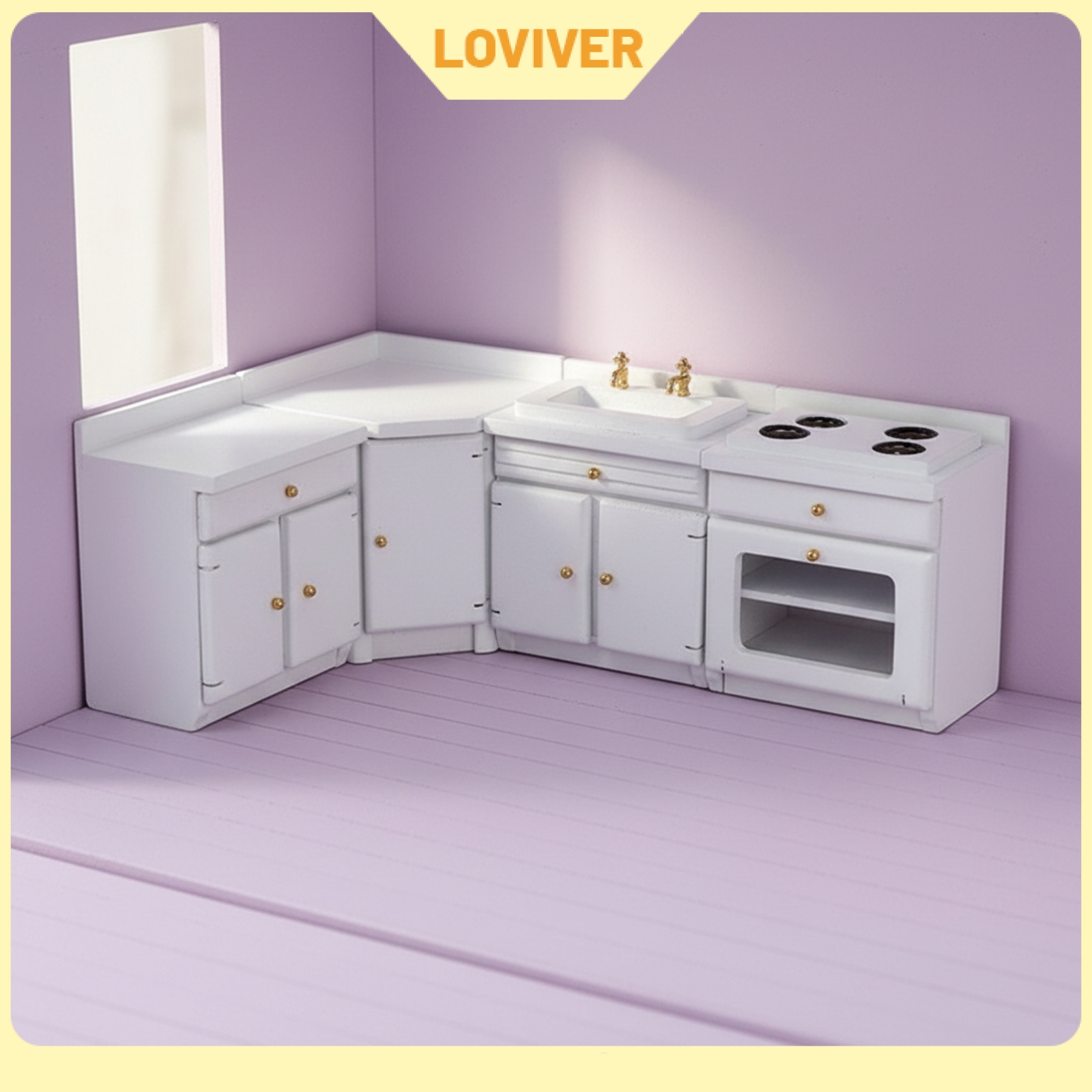 LOVIVER Wooden Dollhouse Kitchen Set Realistic Miniature Kitchen Set Sturdy Dollhouse Sink Versatile for Hobbyists ราคา 6,253 บาท*ส่งฟรี