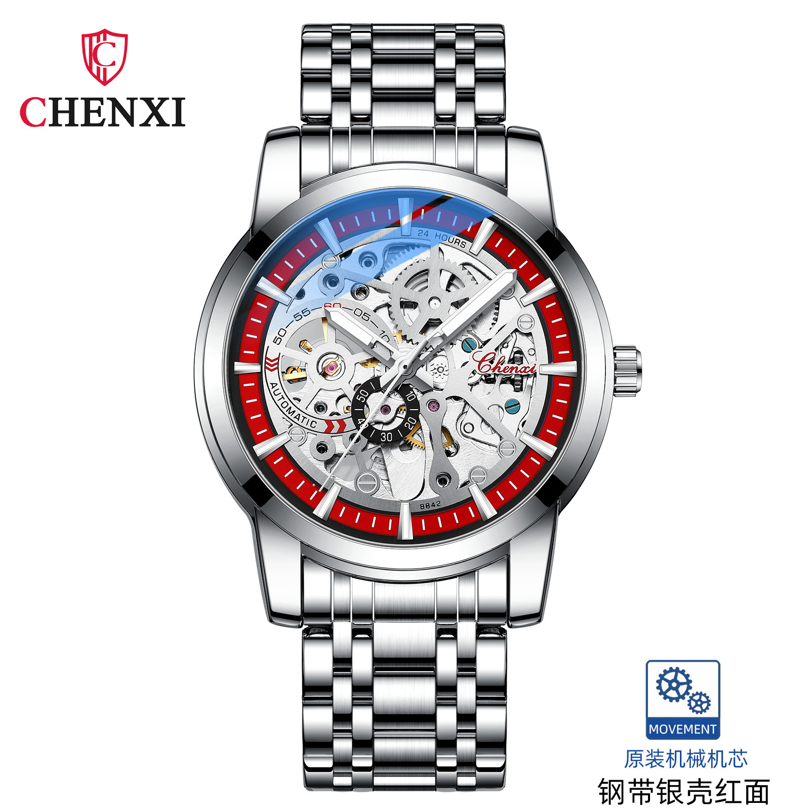 Chenxi High-End New Solid Steel Belt Automatic Hollow Mechanical Watch Mens Waterproof Luminous Mech