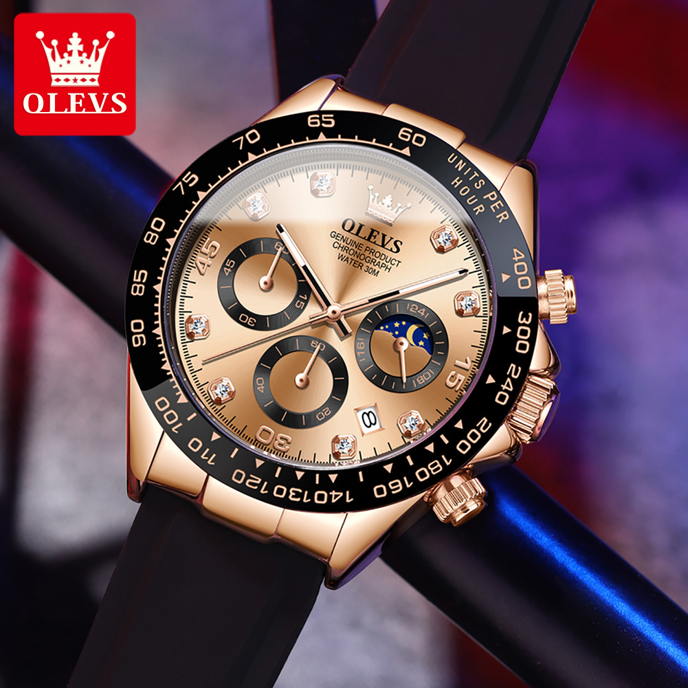OLEVS 2875 Silicone Band Quartz Men Wristwatch Sport Waterproof Watch For Men Luminous Chronograph Calendar