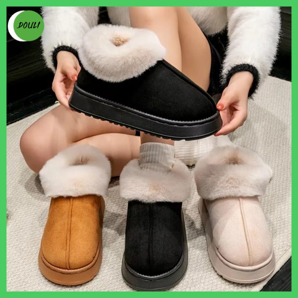 DOULI Mềm mại Giày tuyết Đồ nhồi bông Lông thú giả Đôi dép mềm  Không trượt Giày nữ Mùa đông