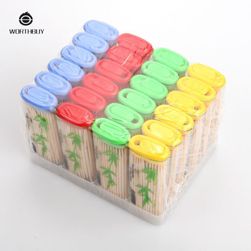 Worthbuy chai tăm xách tay nhẹ hơn với hộp đựng tăm tăm hộ gia đình dùng một lần 100 Pcs Túi bé tăm tre 17g