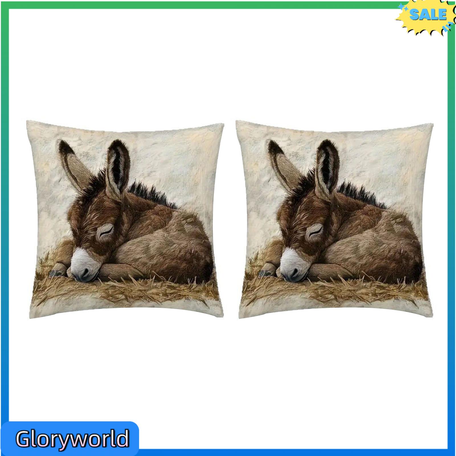 Gloryworld vỏ gối vệ sinh vải mềm vỏ gối vỏ gối họa tiết con lừa đáng yêu để trang trí nhà có thể tháo rời có thể rửa vỏ đệm sofa bộ thiết kế in 2D 1 hoặc 2 chiếc