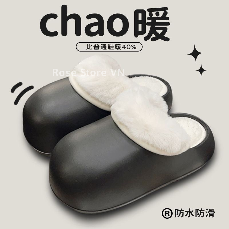 Dép Bông Sang Trọng Chống Thấm Nước Mùa Đông Mẫu Mới 2023 Nữ, Dép Lông Bên Ngoài Maillard Nổi Tiếng Trên Mạng