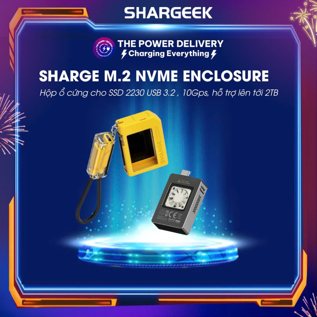 Hộp ổ cứng Sharge M.2 NVMe Enclosure dành cho SSD 2230 USB 3.2 , 10Gps, có quạt tản nhiệt chủ động,