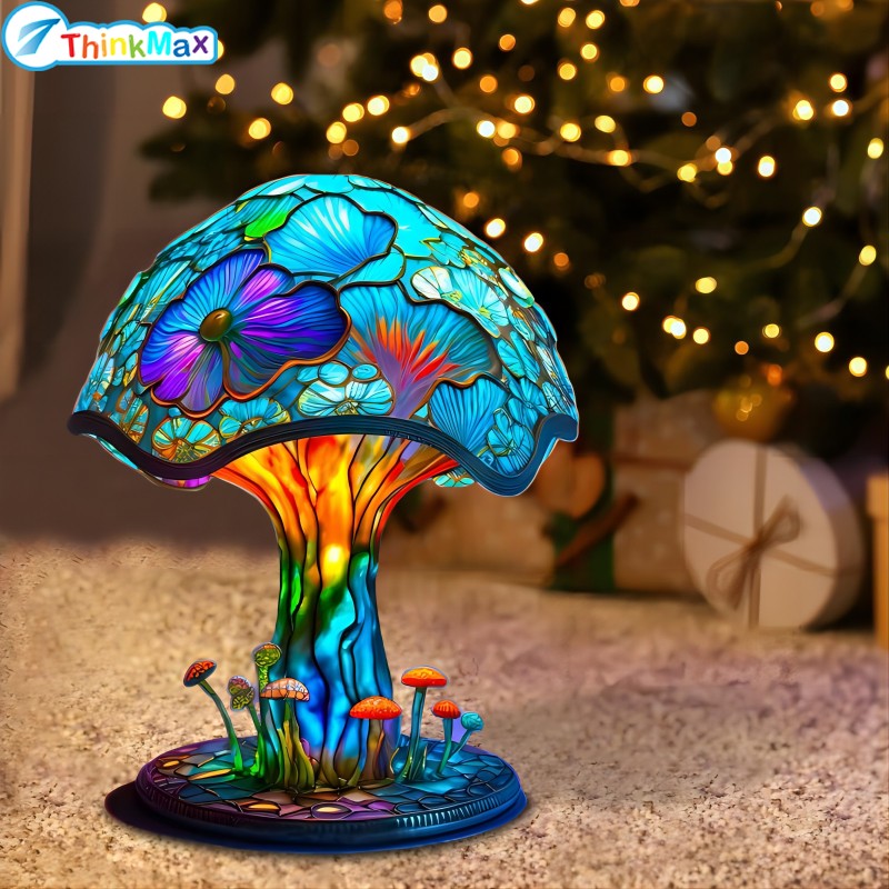 2023!!Stained Glass Table Lamps 5.9" Colorful Mushroom Night Light Bedside Table Lamp For Bedroom Home Office Decor