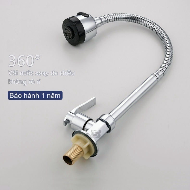 P PMC vòi rửa bát inox 304 vòi nước bồn rửa chén Vòi nước gắn tường Ống nước chống rò rỉ mềm 360 độ Vòi nước có bộ lọc phi20mm