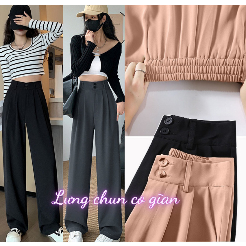  Quần tây nữ ống suông lưng chun cạp cao khóa trước Dáng Dài 100cm cạp bản to 7cm lưng cao siêu tôn dáng có bigsize 