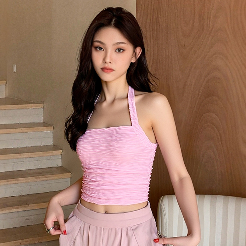 Closet Crush เสื้อคล้องคอ เสื้อสายเดี่ยว ใส่ไปทะเล ใส่ไปเที่ยว สีชมพู ราคา 95 บาท*ส่งฟรี