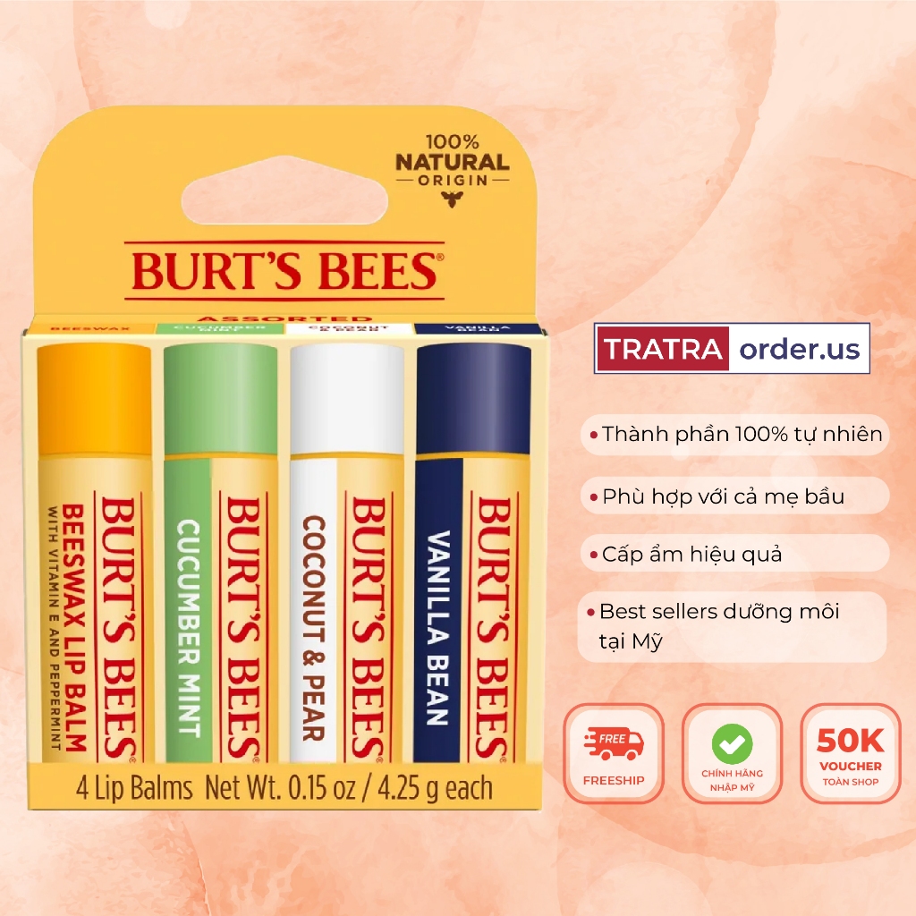 Son dưỡng môi Burt’s Bees Lip Balm không màu 100% thành phần thiên nhiên - Nhiều mùi hương