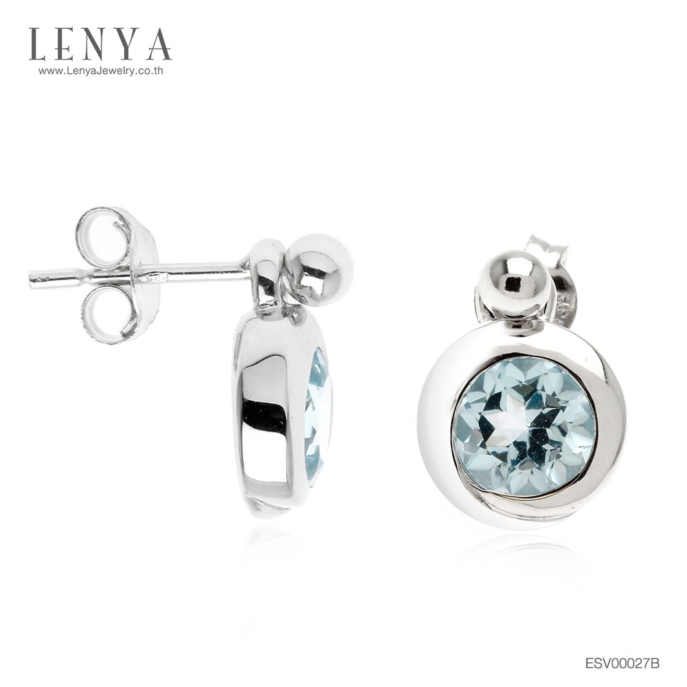 Lenya Blue Topaz Gemstone Earrings Enhance Confidence, Clarity, and Intelligence. Size 6 Mm. 925 Sterling Silver Body with White Gold Plating. ราคา 2,900 บาท*ส่งฟรี