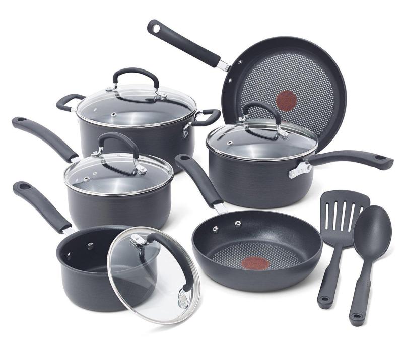 T-fal Hard Anodized Cookware Set, Thermo-Spot Heat Indicator, 12 Pc, Gray (Preorder - Will ariive in 7-12 working days) (Sg Seller) Singapore