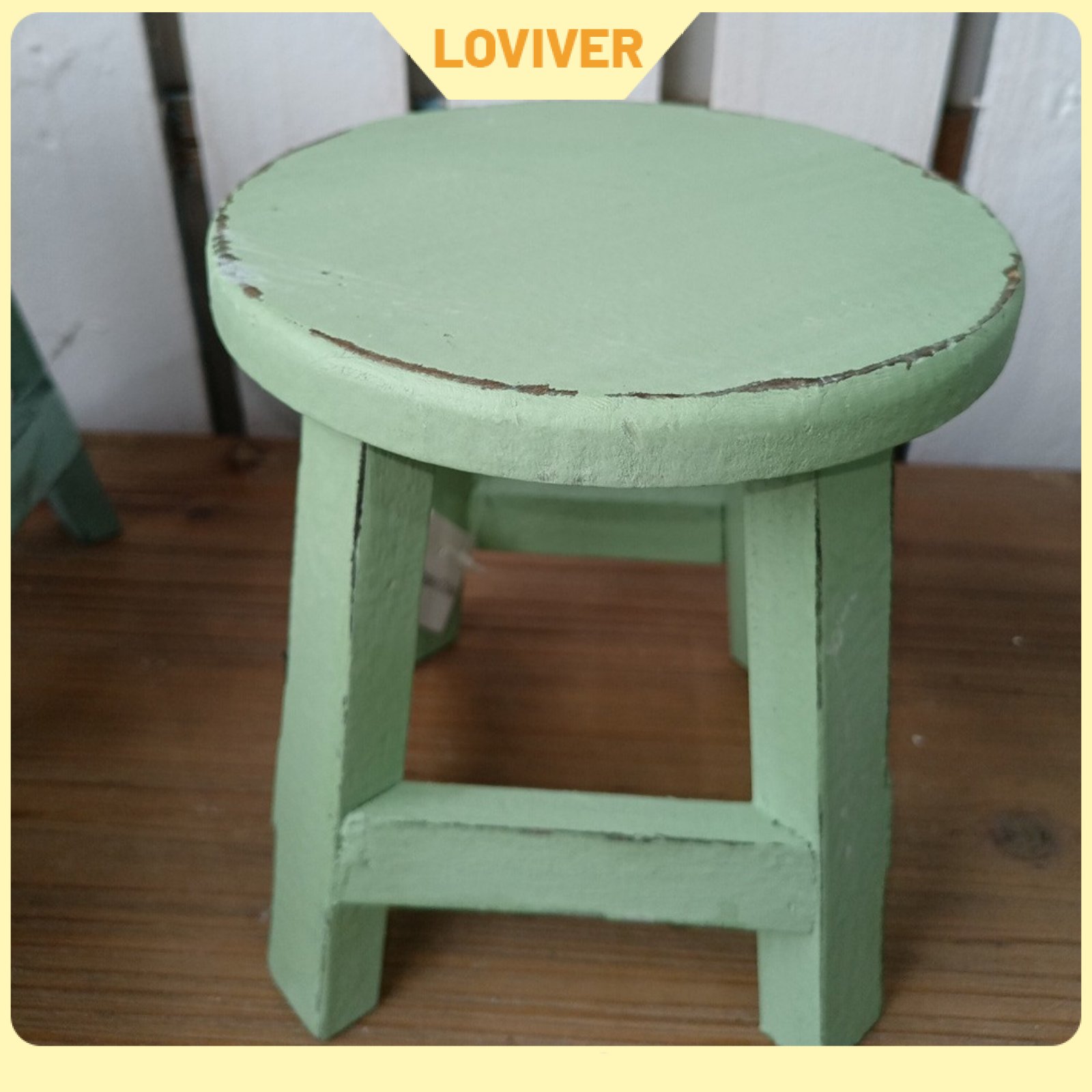 LOVIVER Multi-Purpose Round Wooden Stool Lightweight Round Wood Plant Stand Sturdy & Long-Lasting Miniature Wood Stool Distressed Finish for Patio, Balcony, Indoor ราคา 450 บาท*ส่งฟรี