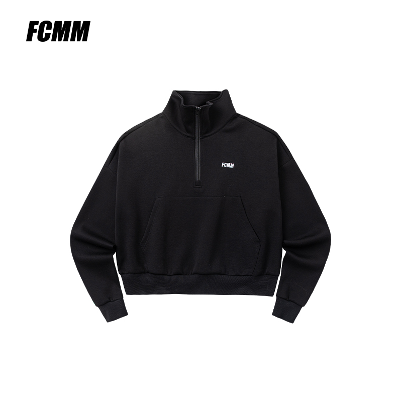 FCMM Autumn/Winter Fashion Brand Half Zipper Standing Neck Sweater Short silhouette Small Son Couple Long Sleeve Set Top Style ราคา 682 บาท*ส่งฟรี