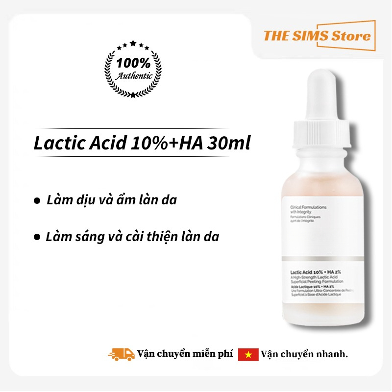 Tinh chất tẩy da chết Lactic Acid 10% + HA 30ml, loại bỏ tế bào chết, làm sáng da, giảm thâm, cải thiện kết cấu da và dưỡng ẩm, phù hợp mọi loại da