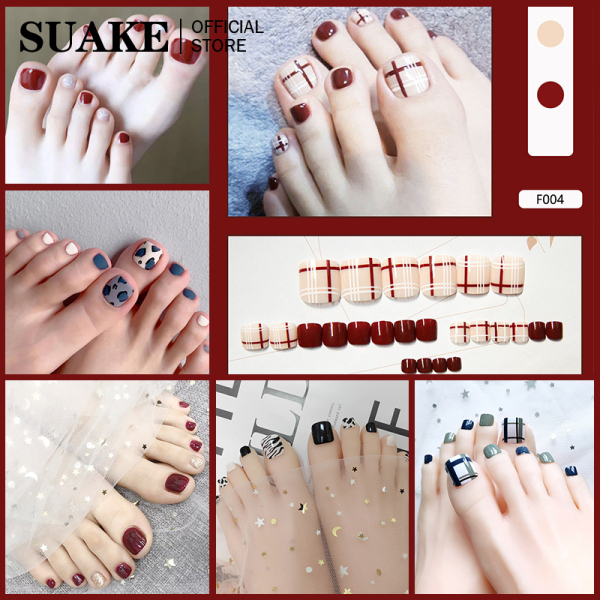 SUAKE 24 Cái/bộ Toe Nails Với Keo Dán Báo Chí Trên Ngón Chân Móng Tay Full Bìa Nhân Tạo Móng Tay Giả Cho Toe giá rẻ