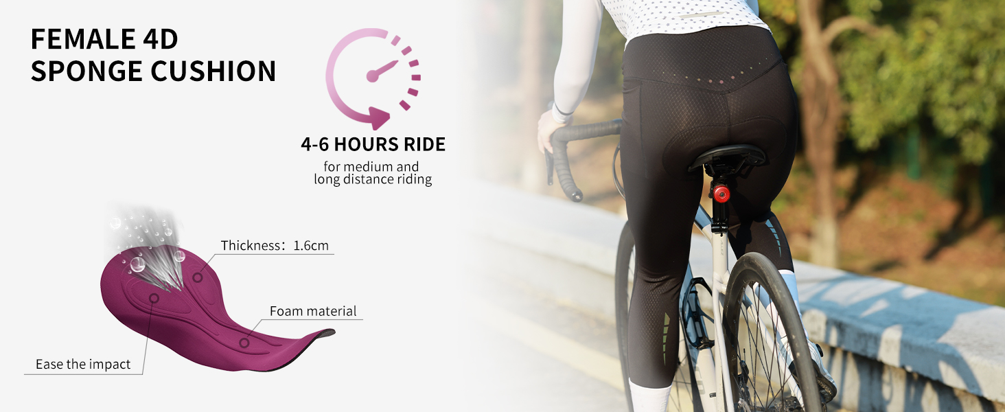WOSAWE Women Cycling Pants 6 Hours Riding Padded Breathable Reflective Sports Bike Long Tights