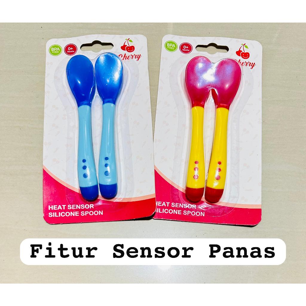 Sendok Makan Bayi Silikon Sensor Pendeteksi Panas Sendok Bayi Cherry Sensor Suhu BPA FREE