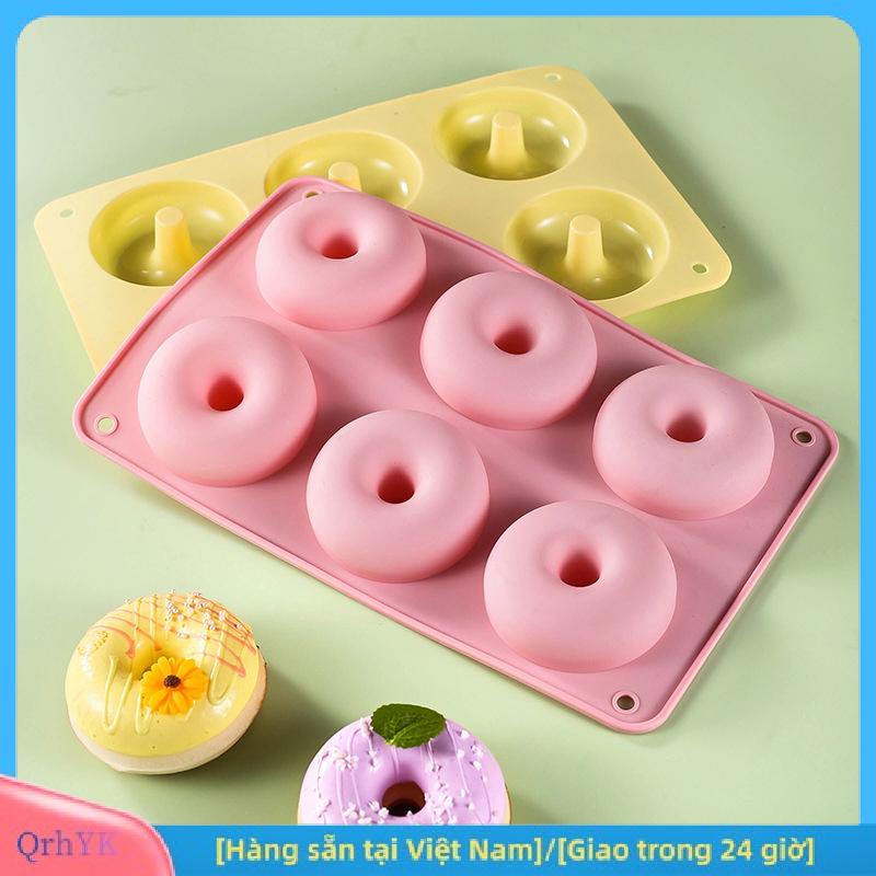 Charm [Hàng sẵn tại Việt Nam] 1 cái 6 sâu răng bánh Donut Khuôn Silicone khuôn tự làm nhà bếp nướng bánh Khay nướng bánh Donut kẹo làm khuôn bánh phụ kiện trang trí
