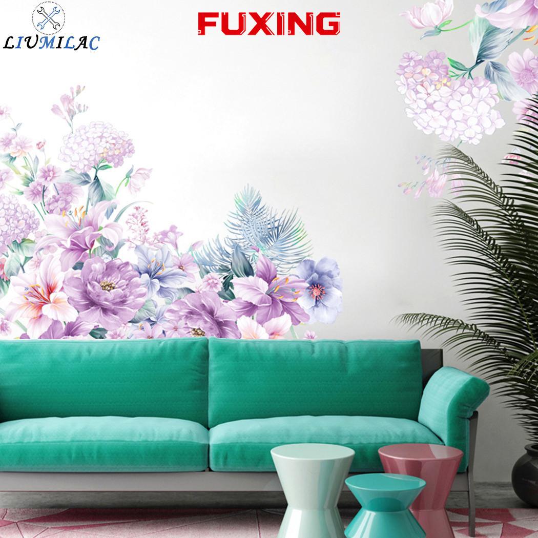 LIUMILAC Flower Wall Stickers Green Harmless PVC Purple Peony Removable 1 Set DIY ราคา 183 บาท*ส่งฟรี