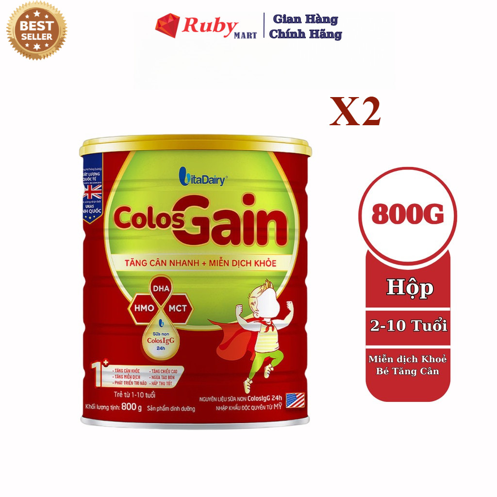 Combo 2 Lon Sữa bột Colos Gain 1+ (sữa non) hương vani 800g (1 - 10 tuổi) - Hàng chính hãng