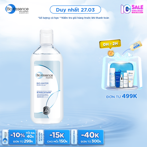 Nước tẩy trang ẩm mượt mịn màng Bio-Essence Bio-water Vitamin B5 Micellar Water 400ml