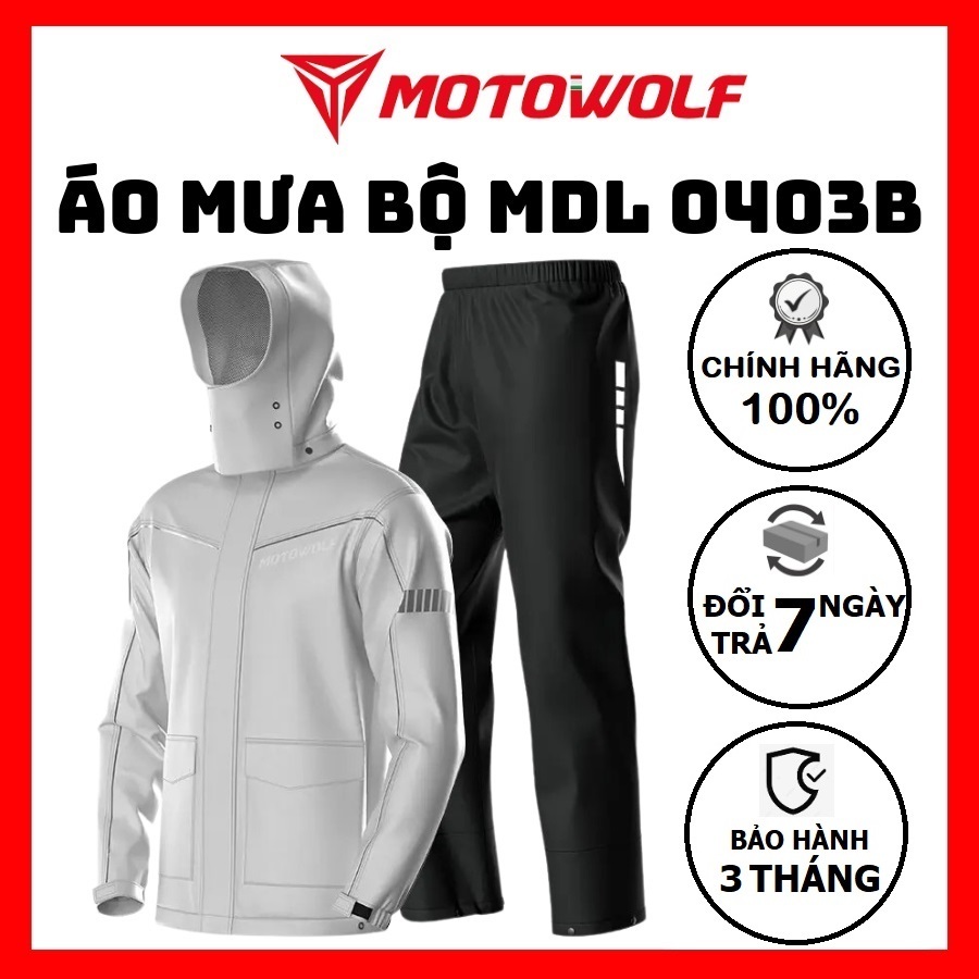 Bộ áo mưa cao cấp MOTOWOLF MDL0403 - Màu ghi
