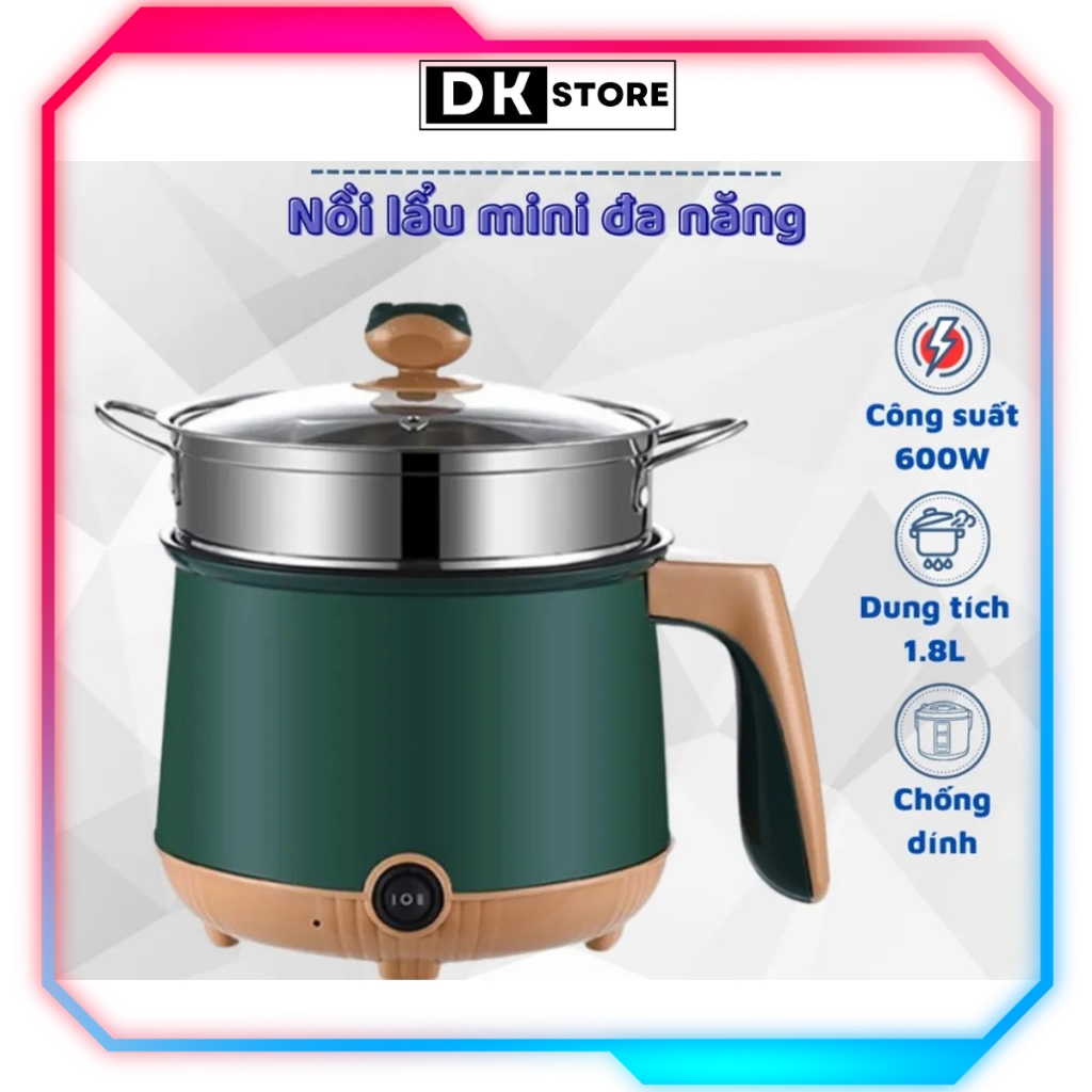 Nồi Lẩu Điện Mini, Nấu Mì 2 Tầng Kèm Giá Hấp Đa Năng Nướng, Luộc, Chiên Chống Dính Vân Đá Tiện Lợi DKSTORE Hàng Loại 1